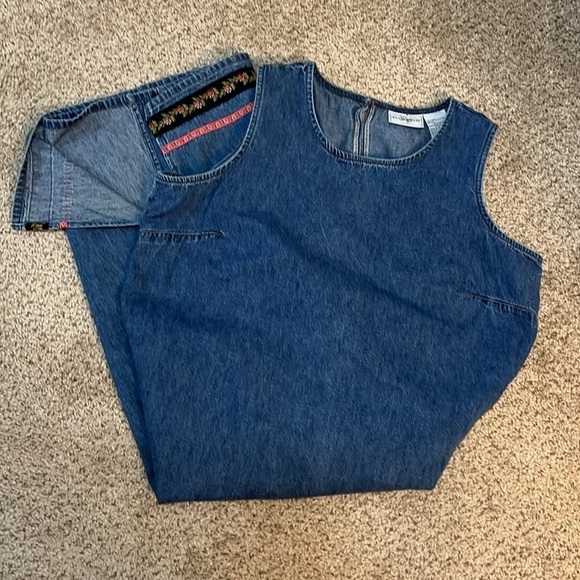 Studio Ease Denim Dress Sleeveless Blue Jean Maxi Ribbon Trim Women’s 16W - Picture 10 of 10